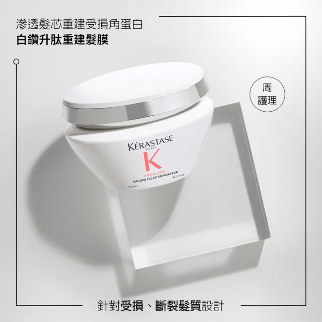 【KERASTASE 巴黎卡詩】白鑽升肽重建髮浴250ml+髮膜200ml(洗髮精/髮浴/髮膜/護髮/修護/養髮)