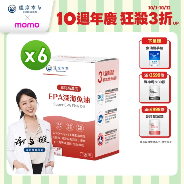 【達摩本草】高濃度EPA 專利深海魚油6入120顆/盒(專科醫生推薦、特金獎肯定)