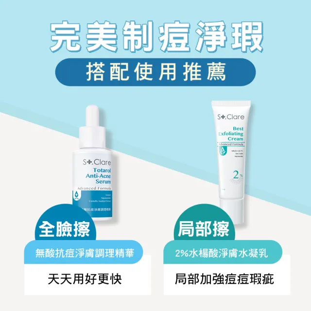 【St.Clare 聖克萊爾】無酸抗痘淨膚調理精華30mlx2入(敏弱肌適用)