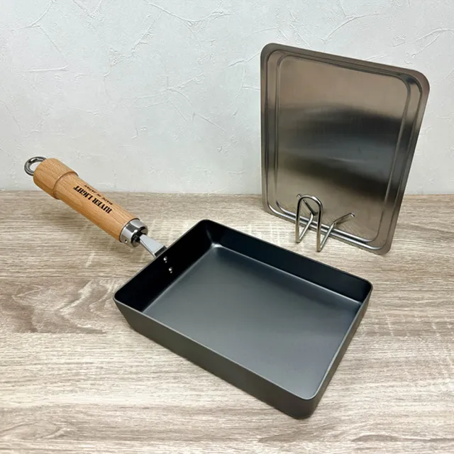 【PREMIUM 極】不易生鏽窒化鐵玉子燒調理鍋18x13cm 小型+玉子燒鍋蓋(日本製極鐵鍋無塗層)