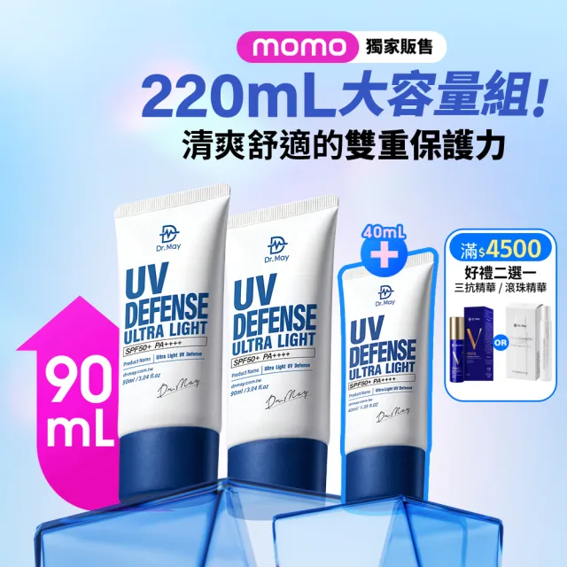 【Dr. May 美博士】momo獨家!90ml加大容量專業清爽防曬乳SPF50+ PA++++(90mlx2+40ml)