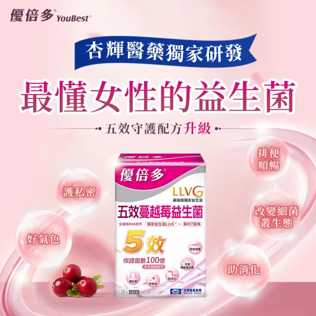 【YouBest 優倍多】五效蔓越莓益生菌(30包/盒)-順暢益生菌 獨家乳酸球菌LLVG 保證菌數100億