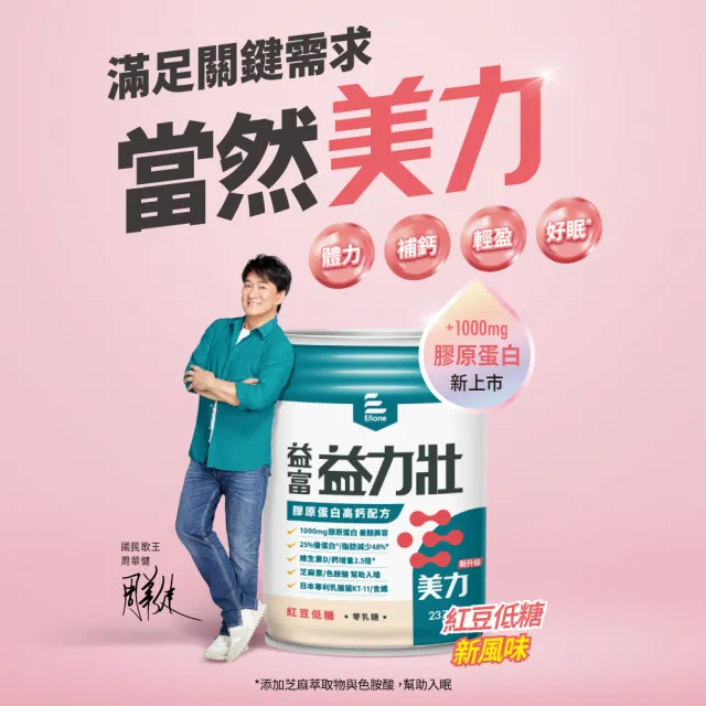 【益富】益力壯美力 膠原蛋白高鈣配方-紅豆低糖 237ml*24入(成人營養品、25%優蛋白增肌、周華健代言)