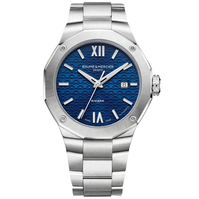 【Baume & Mercier】名士 Riviera系列 經典十二邊形機械錶 男錶-藍x銀/42mm 禮物 送禮 推薦(M0A10620)