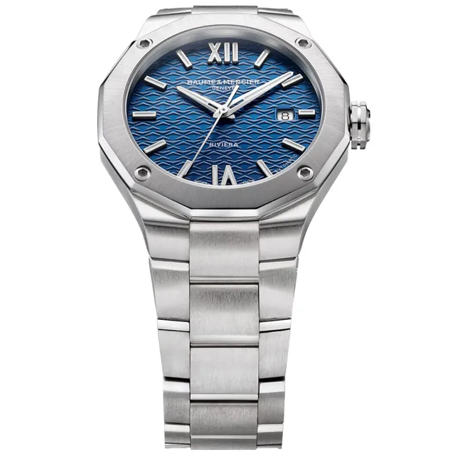 【Baume & Mercier】名士 Riviera系列 經典十二邊形機械錶 男錶-藍x銀/42mm 禮物 送禮 推薦(M0A10620)