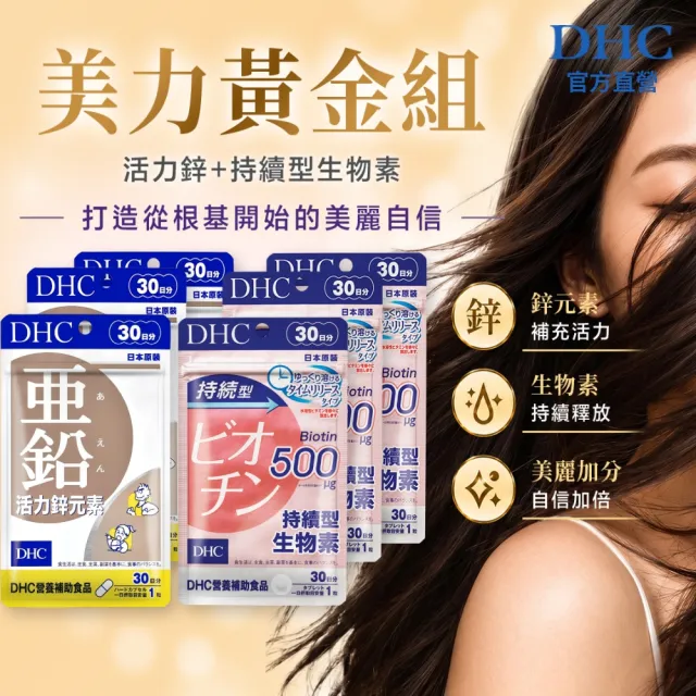 【DHC】三倍美力黃金組(活力鋅元素30日份 3入+持續型生物素30日份 3入)