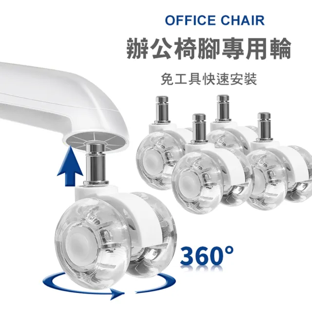【G+ 居家】辦公椅2吋萬向PU輪5入組-晶透水晶白(活動腳輪/電腦椅輪子/靜音輪/萬向輪/溜溜輪)