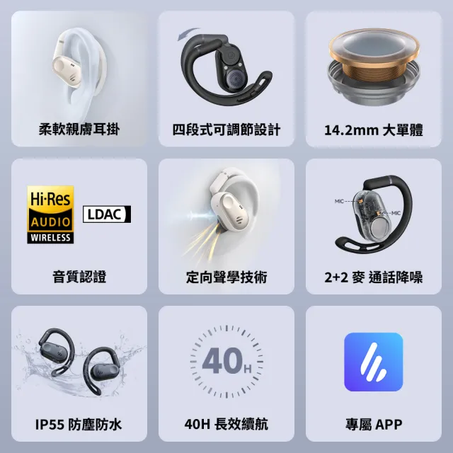 【EDIFIER】Comfo Flex 開放式耳掛藍牙耳機（IP55 防塵防水｜LDAC 高音質解碼｜AI 通話降噪）