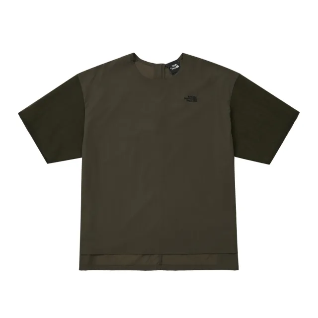 【The North Face】北面UE女款灰褐色DWR防潑水背部拉鍊短袖T恤|8FD021L