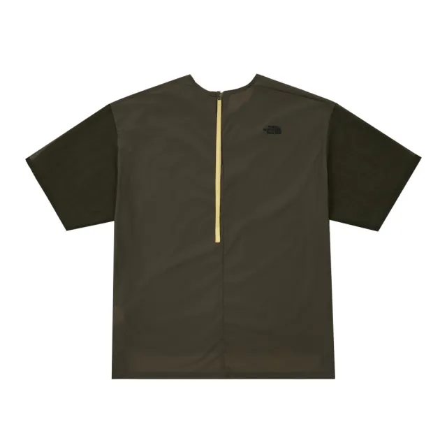 【The North Face】北面UE女款灰褐色DWR防潑水背部拉鍊短袖T恤|8FD021L