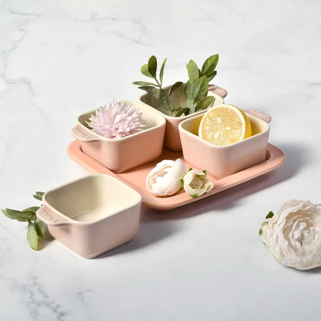 【STAUB】迴力釘點琺瑯鑄鐵鍋和食鍋20cm贈陶缽烤盤4+1件組(德國雙人牌集團官方直營)
