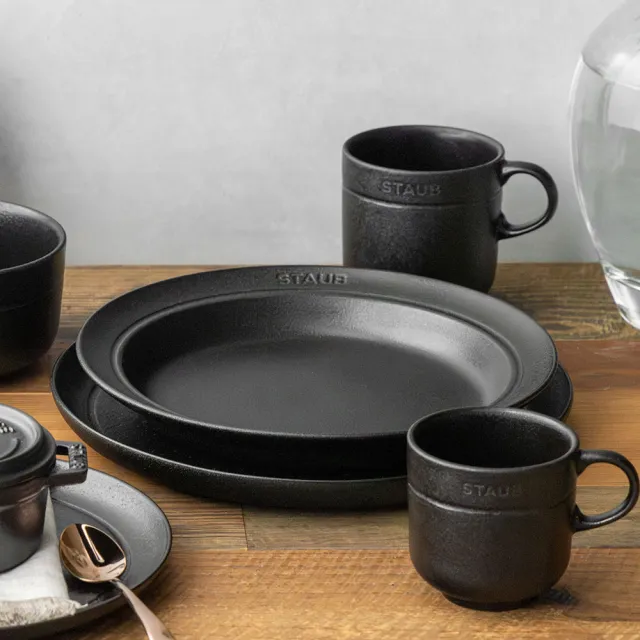 【STAUB】DINING LINE 靜謐黑橢圓陶瓷盤5件組-25/24/22/15x2cm(德國雙人牌集團官方直營)