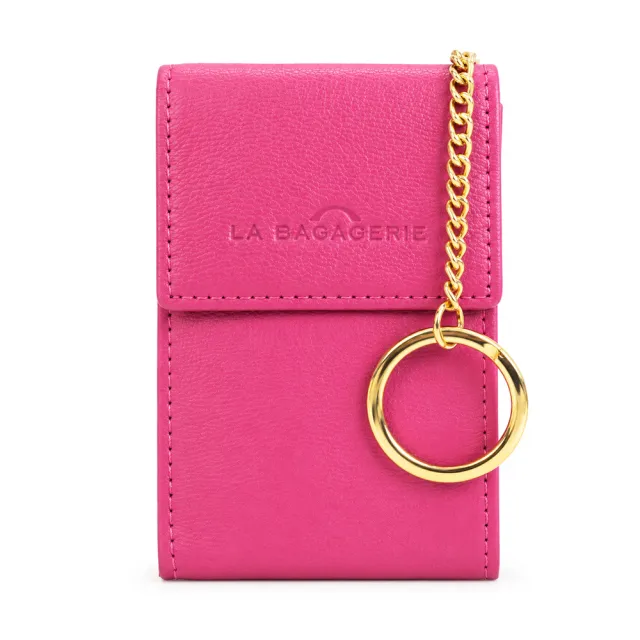 【LA BAGAGERIE】全牛皮翻蓋萬用鑰匙袋(桃紅)