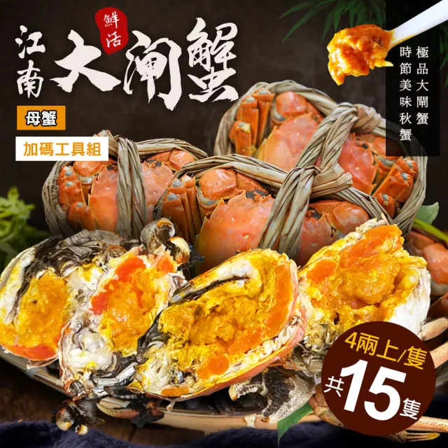 【優鮮配】母4兩上大閘蟹 15隻/贈工具組/江南大閘蟹