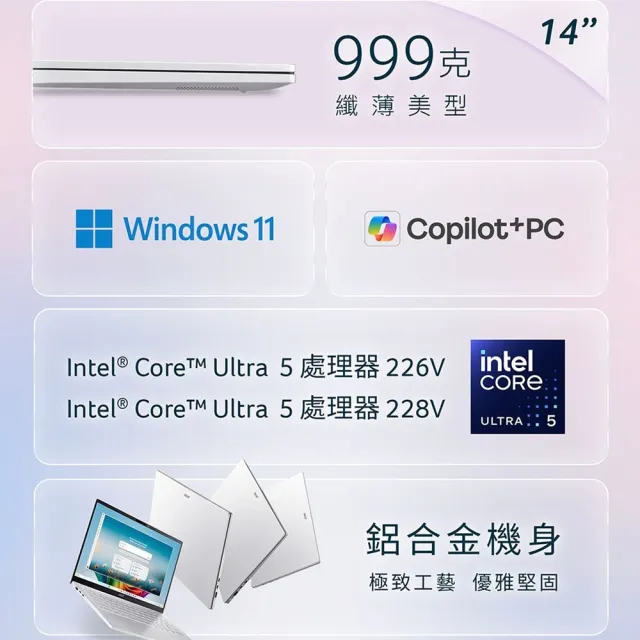 【Acer 宏碁】14吋Ultra 5 AI輕薄筆電(Swift Air/SFA14-54M-56GN/Ultra5-228V/32G/512G/W11/999g)