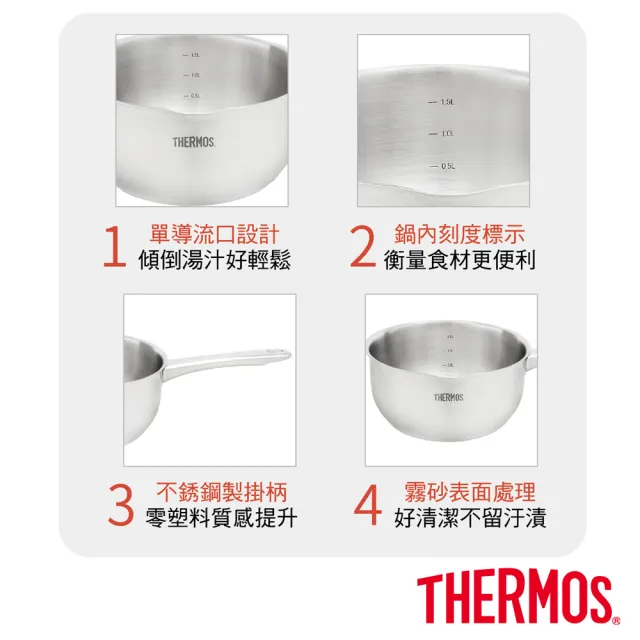 【THERMOS 膳魔師】獨家專售_不鏽鋼含蓋單柄炒鍋28cm+不鏽鋼單柄湯鍋牛奶鍋18cm(LPD-28HB-S+MLK-S18)
