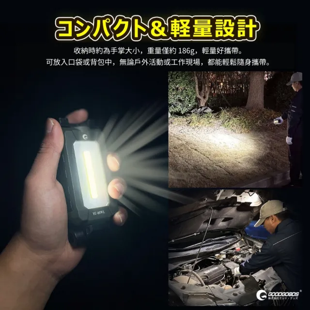 【GOODGOODS】日本 GOODGOODS 萬用口袋折疊LED小方燈｜輕量設計｜折疊磁吸手電筒｜Type-C充電