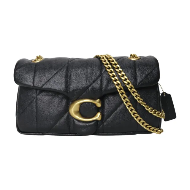 【COACH】TABBY 26 金屬大C 絎縫皮革鍊帶肩斜背包(黑)