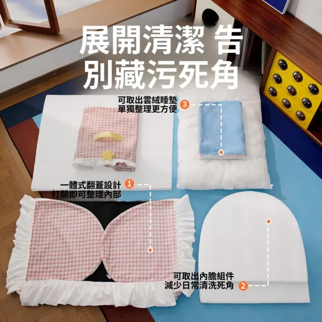 【Quality 聚家】寵物帳篷窩 封閉式狗窩貓窩 冬季保暖寵物窩 寵物睡床54*43*40CM（雙面睡墊/可以拆洗）