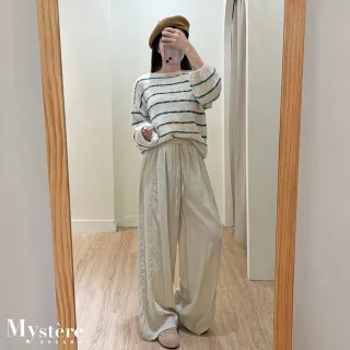 【my stere 我的時尚秘境】雙11 輕盈質感亞麻垂墜綁帶大寬褲 兩色 垂墜寬褲 遮跨寬褲 落地褲 休閑寬褲