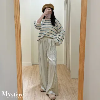 【my stere 我的時尚秘境】雙11 輕盈質感亞麻垂墜綁帶大寬褲 兩色 垂墜寬褲 遮跨寬褲 落地褲 休閑寬褲