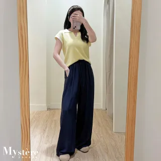 【my stere 我的時尚秘境】雙11 輕盈質感亞麻垂墜綁帶大寬褲 兩色 垂墜寬褲 遮跨寬褲 落地褲 休閑寬褲