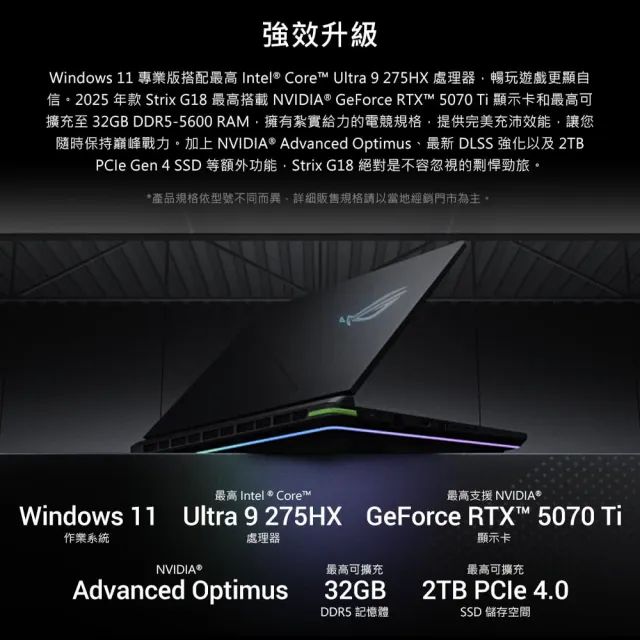 【ASUS 華碩】手把組★18吋GeForce RTX 5070 Ultra 9電競筆電(G815LP-0071C290HX-NBL/Ultra 9-290HX/16G/1T