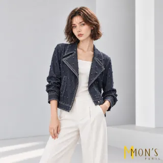 【MON’S】率性磨破丹寧機車外套(直)