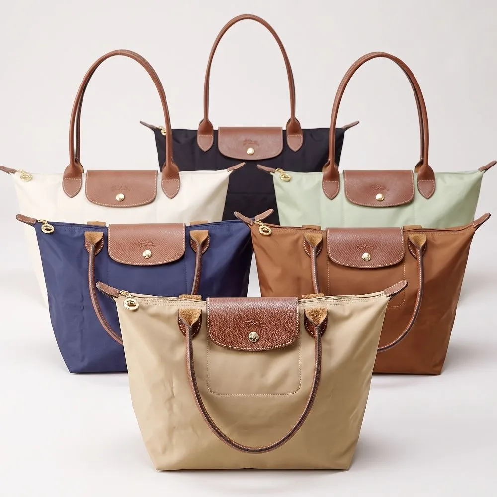 【LONGCHAMP】LONGCHAMP Le Pliage 中型 經典原創 長提把尼龍肩背摺疊水餃包(多色 托特包 通勤包 法國精品)