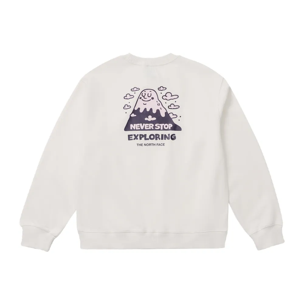 【The North Face】北面女款米白色背面印花長袖大學T｜8JM4QLI