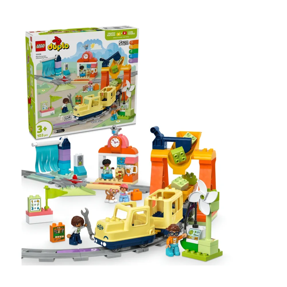 【LEGO 樂高】得寶系列 10428 大型互動式社區列車(火車 兒童玩具 幼兒禮物 大積木 親子遊戲 早教 3歲)