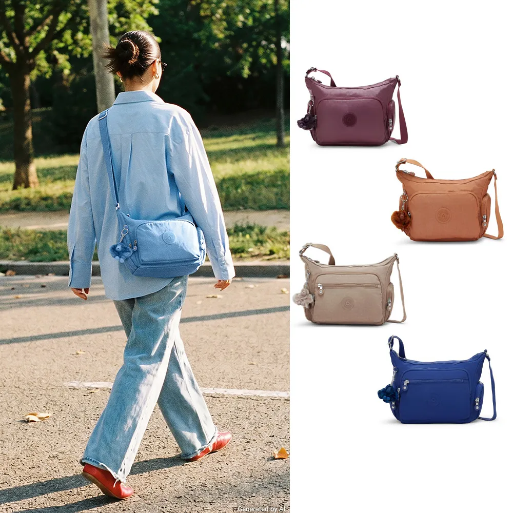 【KIPLING】品牌經典新款-牛角包 ★ 輕巧多袋實用側背包(多色任選) 女包