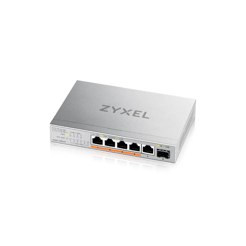 【ZyXEL 合勤】XMG-105HP 6埠 Multi-Gig 無網管PoE供電交換器 10G上行介面 5埠2.5G