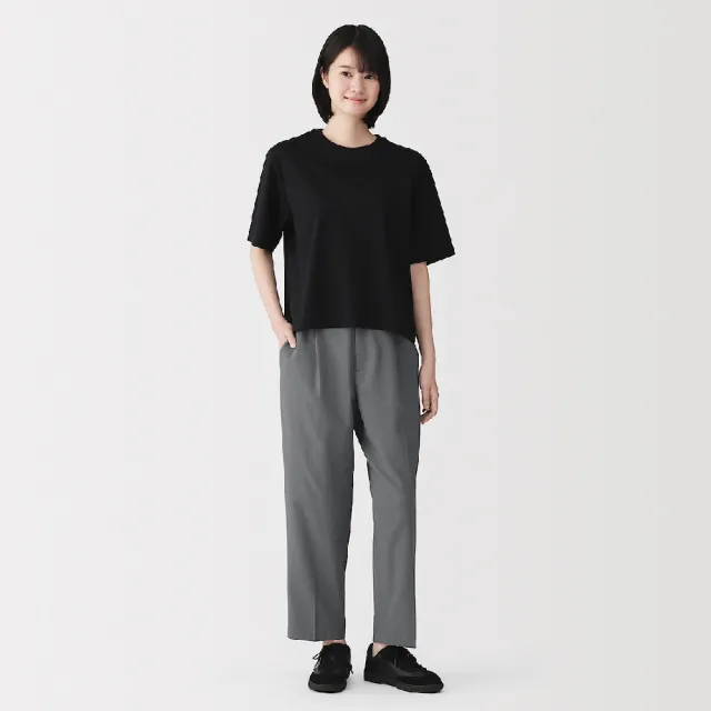 【MUJI 無印良品】女透氣彈性泡泡紗舒適錐形褲(深灰/黑色/深藍/摩卡棕)