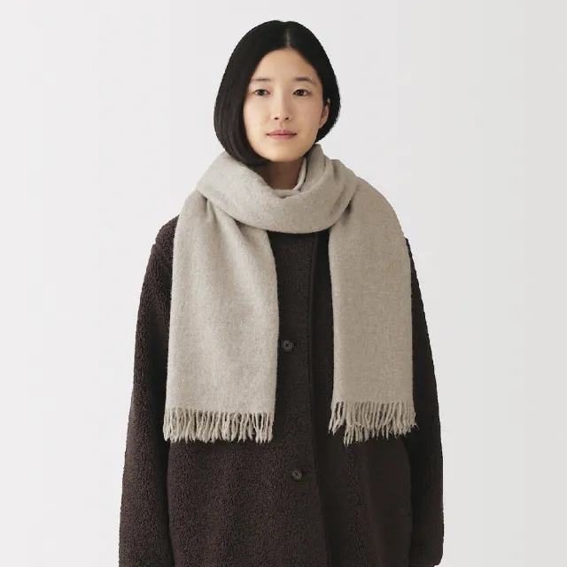【MUJI 無印良品】蓬鬆羊毛大披肩/輕薄(淺灰/墨灰/粉米/黃色/深綠/煙燻棕)