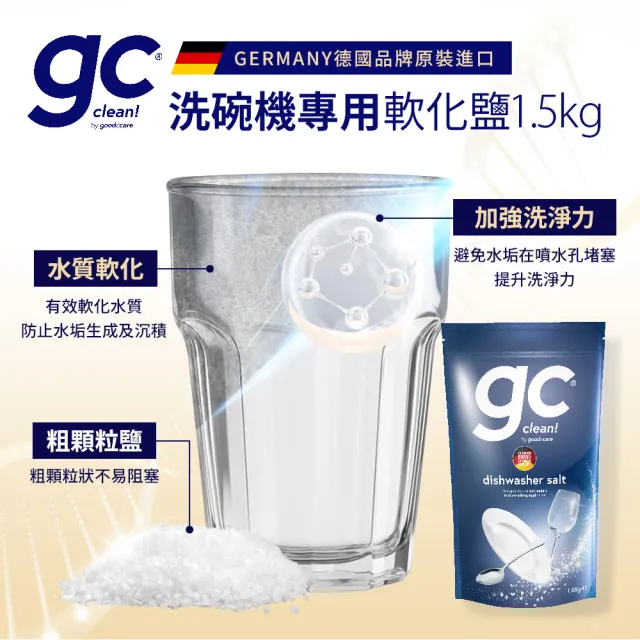 【gc clean】洗碗機專用清潔組(洗碗粉1.8kg+軟化鹽1.5KG+光潔潤乾精1L)