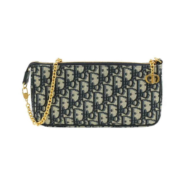 【Dior 迪奧】展示品 30 Montaigne 緹花布鏈帶肩背包(藍)