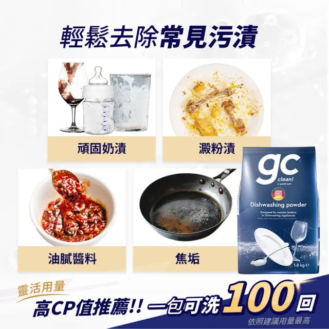 即期品【gc clean 吉利潔】買1送1-洗碗機專用洗碗粉1.8kg(共2包)(洗滌劑/洗碗機粉/洗碗機清潔劑)