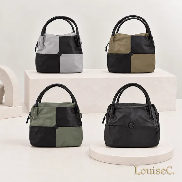 【LouiseC.】雙11 Tree House 牛津尼龍 牛皮 4格拼接 手提斜背小防水包 4色 典雅風格 YS110888