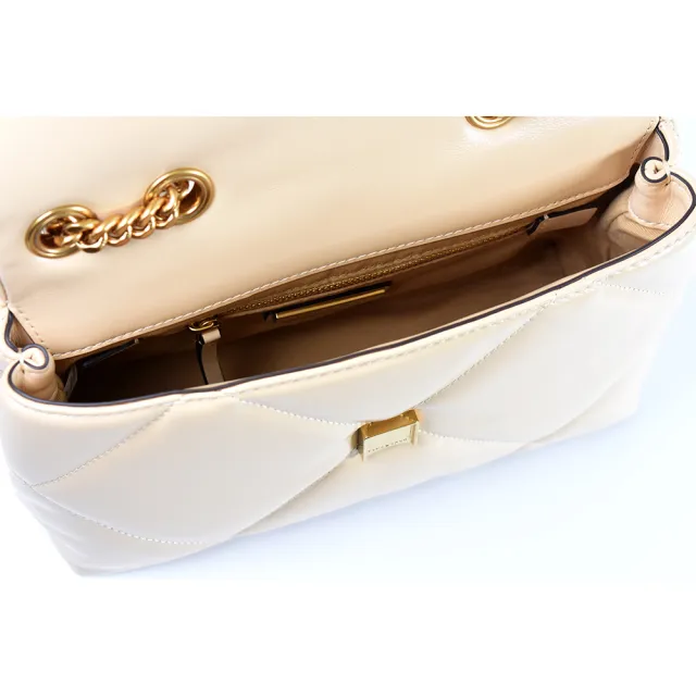 【TORY BURCH】專櫃款 KIRA 絎縫菱格肩背/斜背二用包-奶杏色/小
