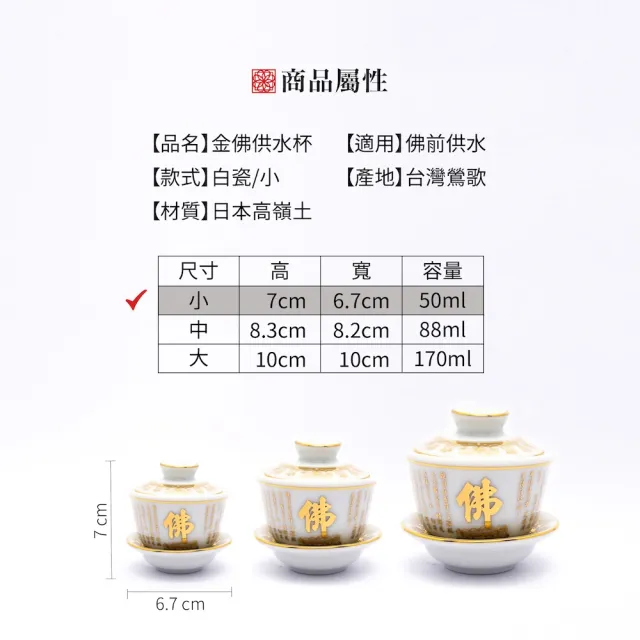 【台灣聖力達】小金佛供水杯-白瓷50ml(兩色可選 白瓷/青瓷・佛前供佛水杯 燙金神明杯 祖先杯 聖水杯)