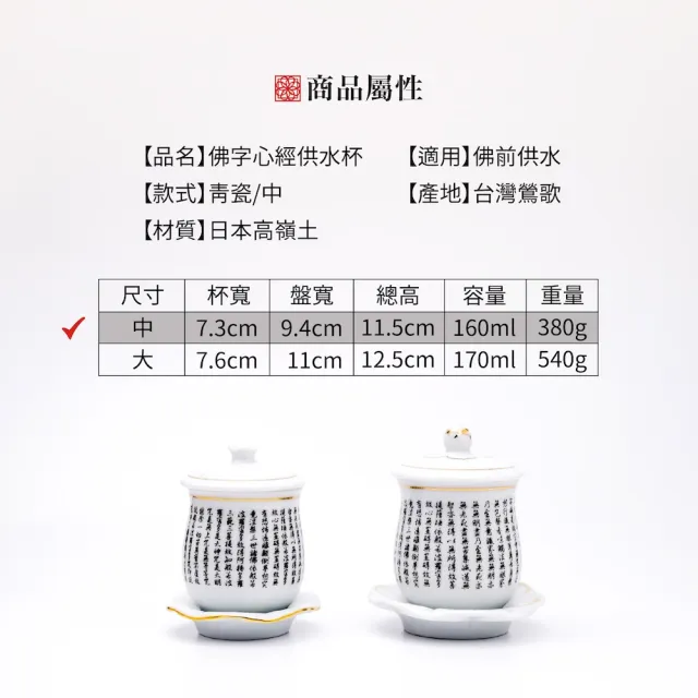 【台灣聖力達】中大悲水供水杯-160ml(兩色可選 白瓷/青瓷・佛前供佛水杯 燙金神明杯 祖先杯 聖水杯)