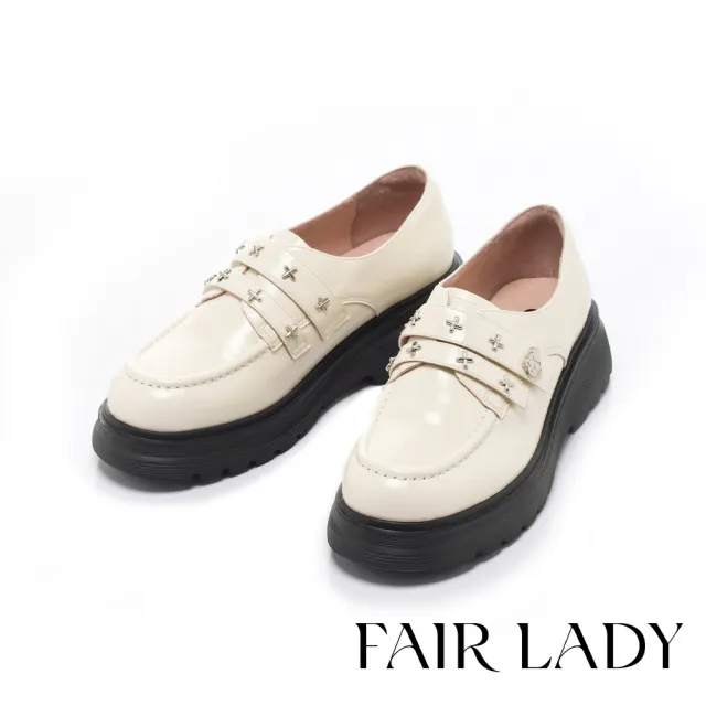 【FAIR LADY】新品上市 日本京都聯名 HAPPYFACE 個性率性十字釦樂福鞋(奶油/5B3215 女鞋)