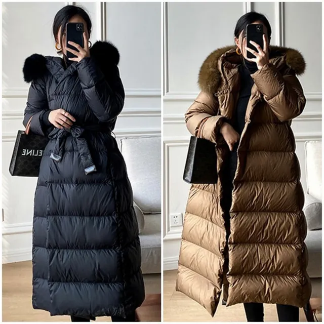 【巴黎精品】現貨+預購 頂級90%白鴨絨真羽絨外套大尺碼休閒女裝(狐狸毛領連帽中長版女外套2色t1a1ny8)