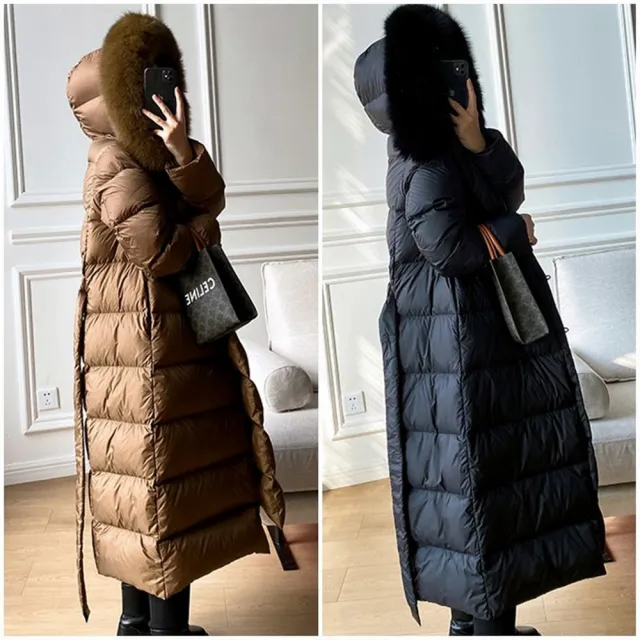 【巴黎精品】現貨+預購 頂級90%白鴨絨真羽絨外套大尺碼休閒女裝(狐狸毛領連帽中長版女外套2色t1a1ny8)