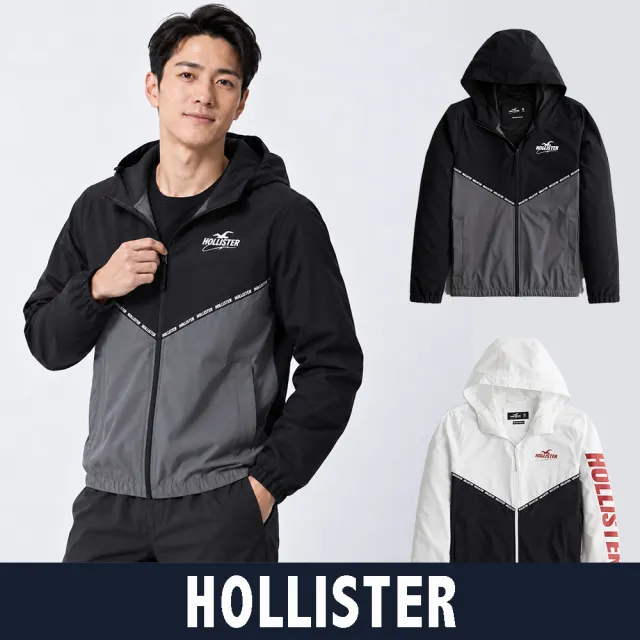 【HOLLISTER Co】HCO 海鷗 文字運動防風防潑水連帽風衣外套-多色選 上衣(舒適百搭/平輸品)