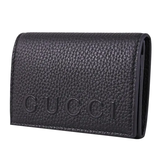 【GUCCI 古馳】經典LOGO荔枝皮革信用卡證件名片包零錢包(黑)