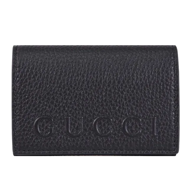 【GUCCI 古馳】經典LOGO荔枝皮革信用卡證件名片包零錢包(黑)