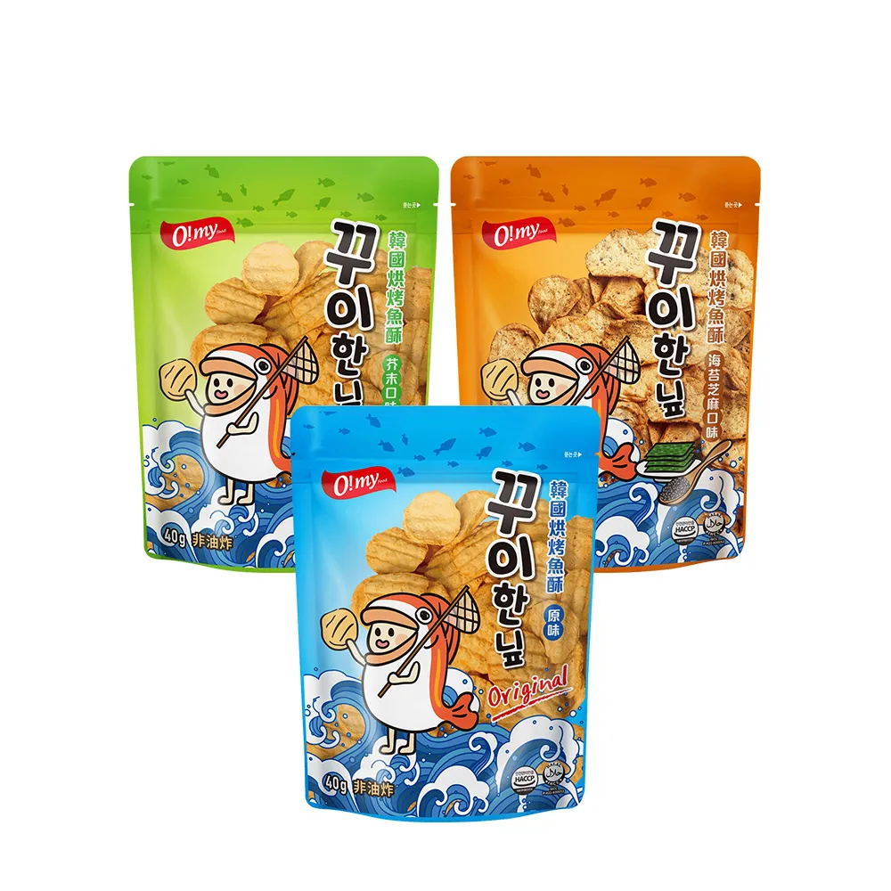 【O!MY FOOD 歐邁福】韓國烘烤魚酥40gx3包(原味/芥末/海苔芝麻)