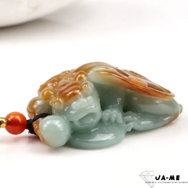 【JA-ME】天然A貨翡翠 冰糯種油藍綠伴紅翡 飛天貔貅項鍊